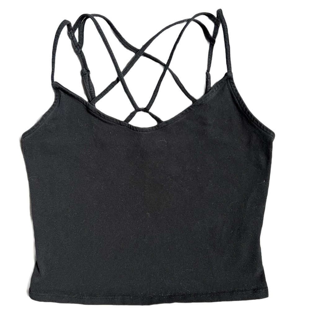 EXPRESS BLACK CROPPED TANK TOP WITH CRISS CROSS STRAPS SIZE XS